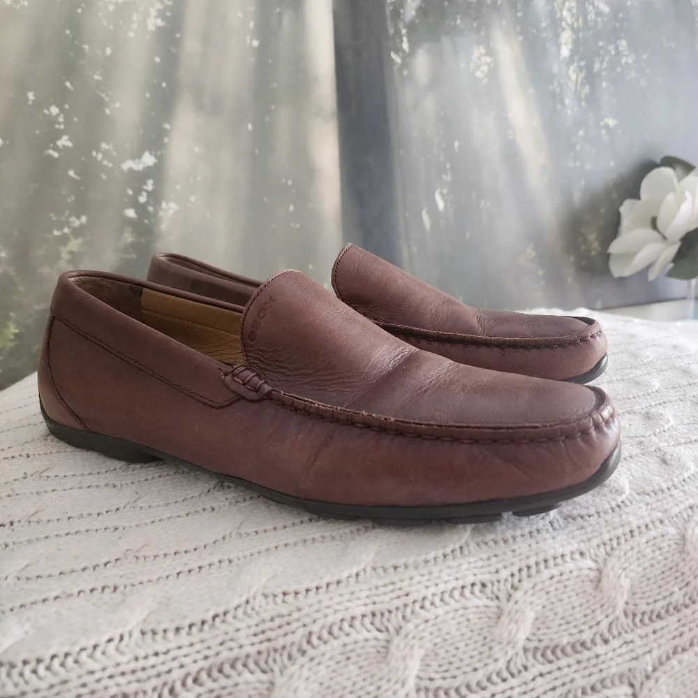 Geox Men's Brown Leather Slip-On Loafers